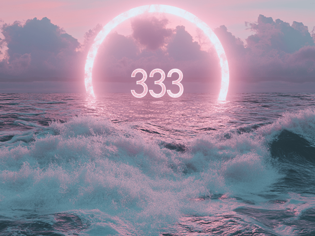 angel number 333 with a wave with a pink circle in the middle