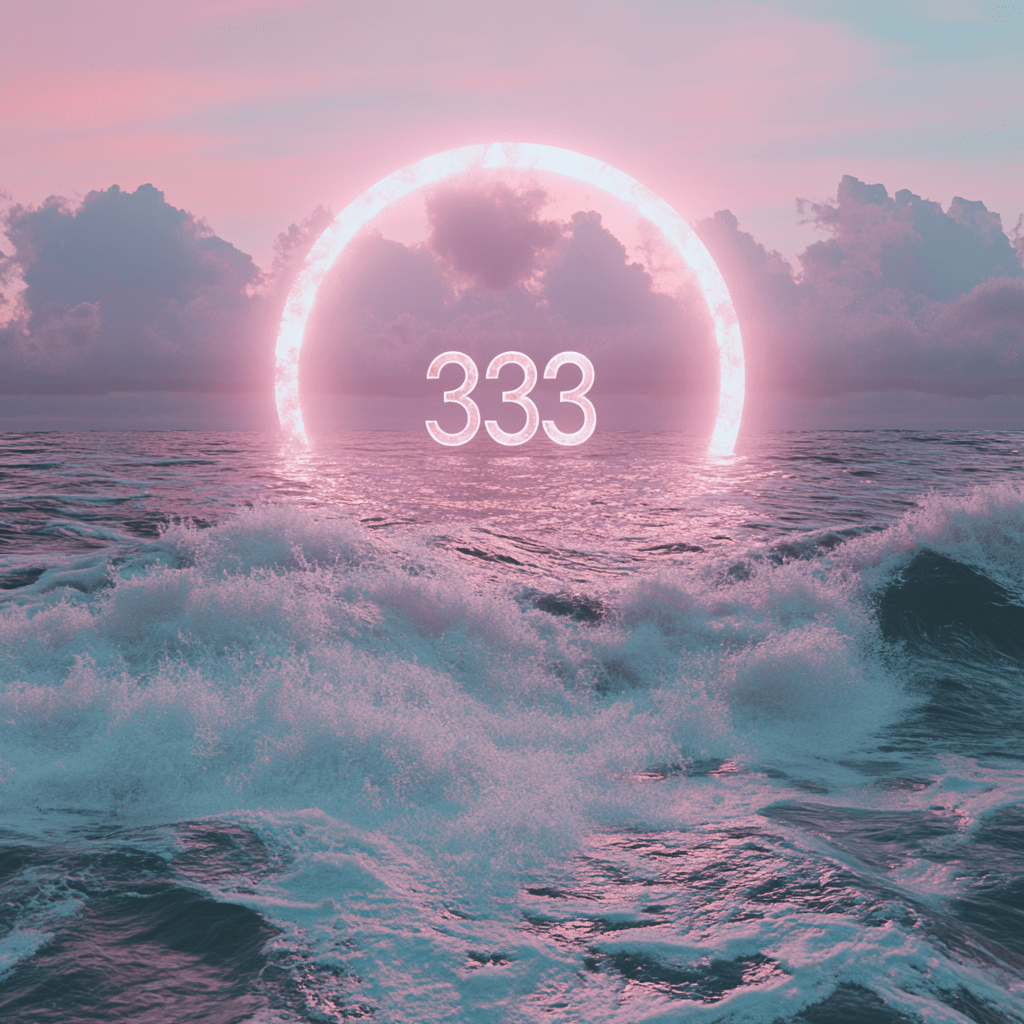 angel number 333 with a wave with a pink circle in the middle